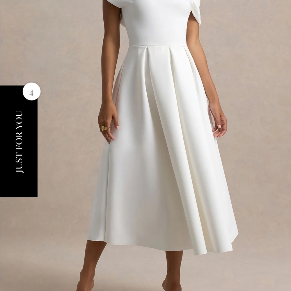 Club L London Cream Asymmetrical Pleated A-Line Dress